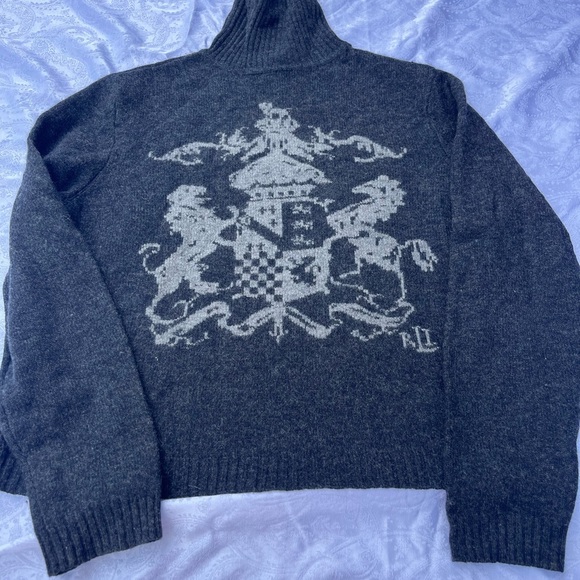 Ralph Lauren Lambswool Coat Of Arms Crest Turtleneck Knit Sweater Size P Large - Picture 2 of 5